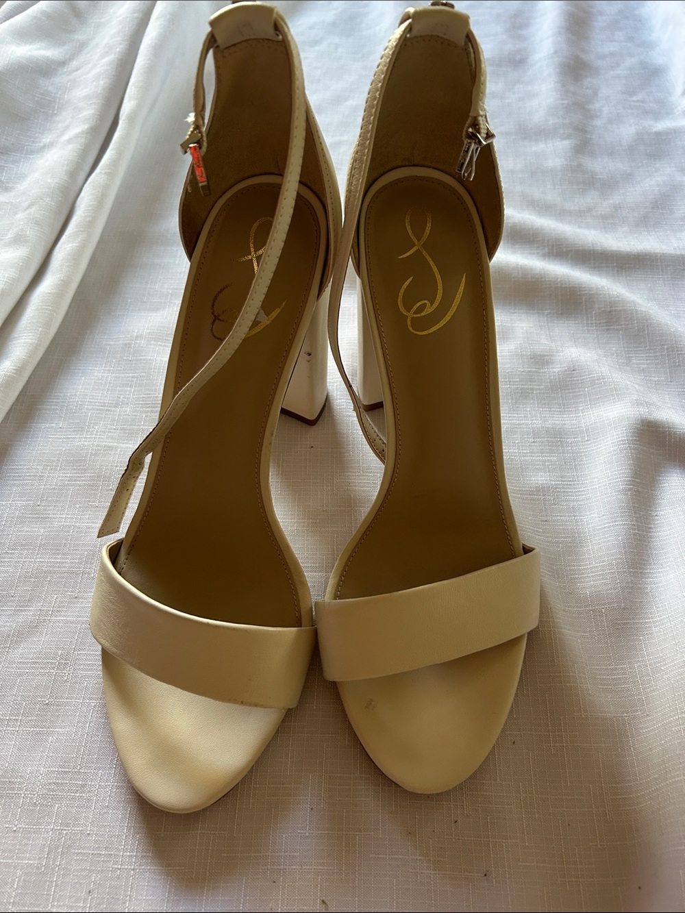 Women's Cream Ankle-Strap Block Heel Sandals